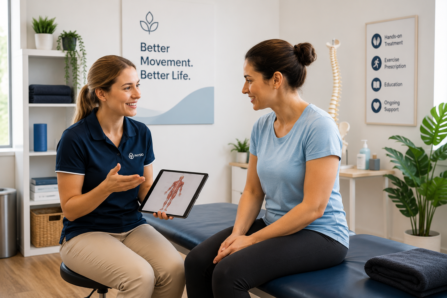 Physiotherapist explaining a treatment plan to a patient